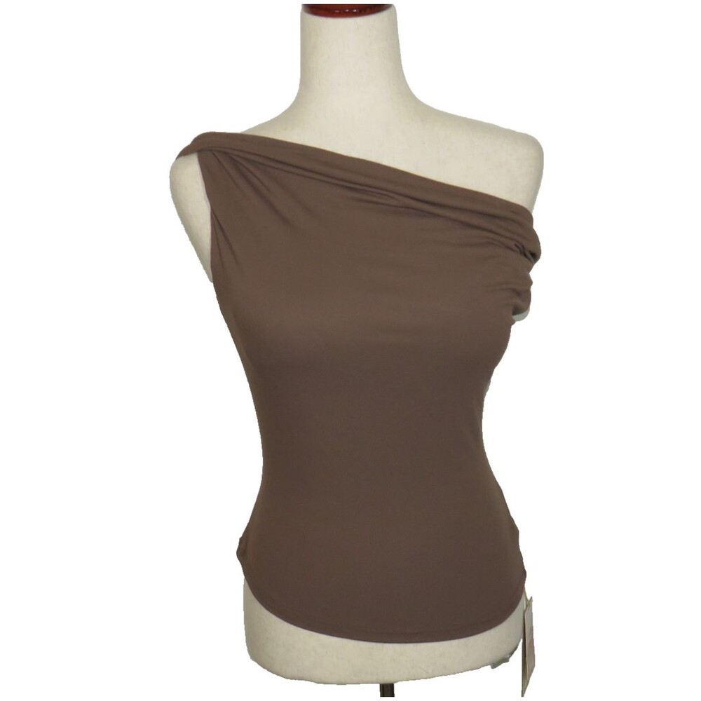 OGL Iced Mocha Soft Stretchy Ruched Multi Way Off Shoulder Brami Top Size Large